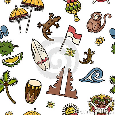 Bali icons vector seamless pattern. Vector Illustration