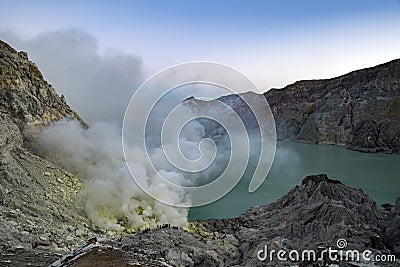 Bali Volcano Agung Ijen flames erupting Stock Photo