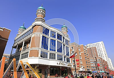 The Balikhun Mosque and Zanzan Fast Food Restaurant, adobe rgb Editorial Stock Photo