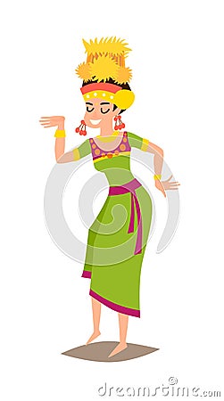 Balinese dance woman with traditional indonesian costume vector illustration Vector Illustration