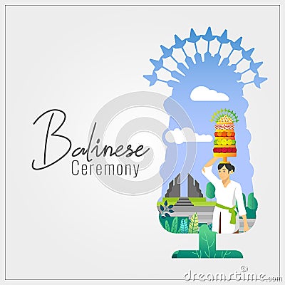 Balinese Galungan Ceremony Greeting Card Vector Illustration