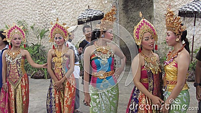 Balinese girls are ready to dance traditional balinese dance. Editorial Stock Photo