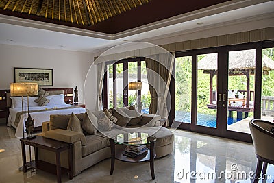 Luxury Hotel Viceroy in the rainforest of Ubud, Bali Stock Photo