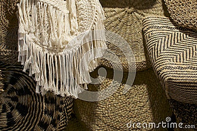 Balinese straw woven bags Stock Photo