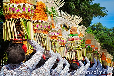 Balinese women with religious offering Editorial Stock Photo