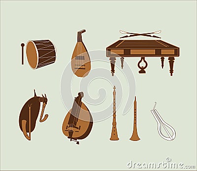 Balkan Hungarian Traditional Folk Instruments vector illustration pack Vector Illustration