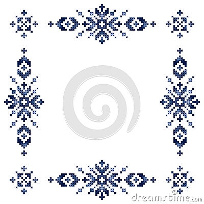 Zmijanski vez Bosnia and Herzegovina cross-stitch style vector frame or bords design - traditional folk art emrboidery pattern Stock Photo