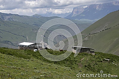 A house for cows in the middle of the mountains Stock Photo
