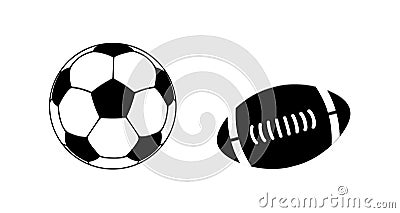 Ball for american football and soccer ball. American football ball oval icon and soccer ball circle icon Vector Illustration