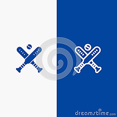 Ball, Baseball, Bat, Bats Line and Glyph Solid icon Blue banner Line and Glyph Solid icon Blue banner Vector Illustration