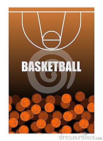 Ball and basketball court. Lot of balls. Basketball background. Vector Illustration