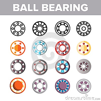 Ball Bearing Mechanism Vector Color Icons Set Vector Illustration