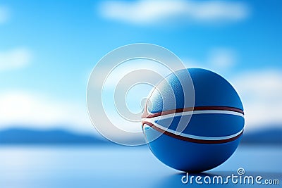 Ball on blue Basketball suspended with open space for custom text or imagery Stock Photo