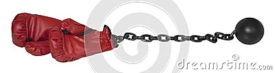 Ball and Chain with Boxing Gloves Stock Photo