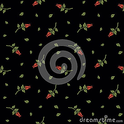RED ROSES AND LEAFS SEAMLESS PATTERN Vector Illustration