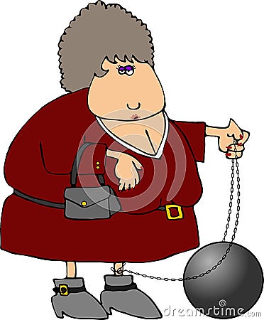 Ball & Chain Woman Cartoon Illustration