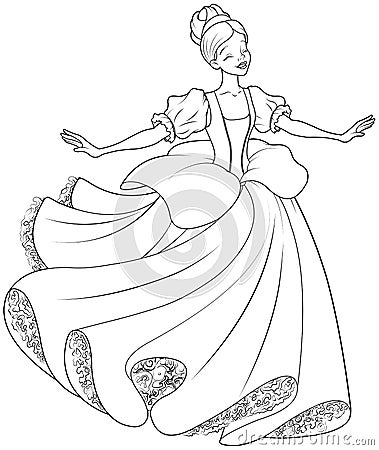 The Ball Dance of Cinderella Coloring Page Vector Illustration