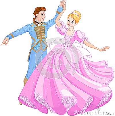 The Ball Dance of Cinderella and Prince Vector Illustration