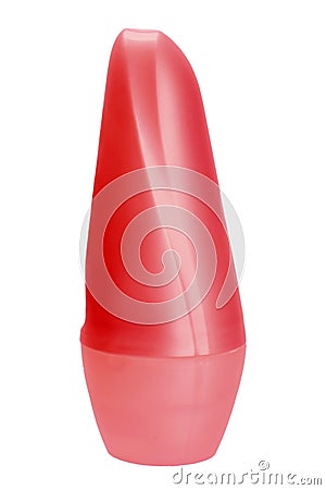 Ball deodorant of red plastic bottle for hygiene. Stock Photo