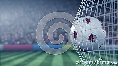 Ball with Kashima Antlers football club logo hits football goal net. Conceptual editorial 3D rendering Editorial Stock Photo