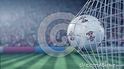 Ball with Southampton football club logo hits football goal net. Conceptual editorial 3D rendering Editorial Stock Photo