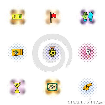 Ball game icons set, pop-art style Vector Illustration