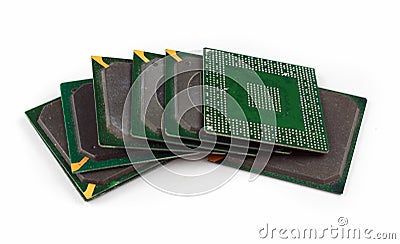 Ball Grid Array BGA chips on white background. Stock Photo