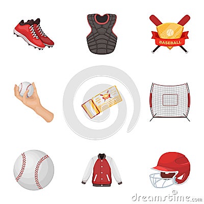 Ball, helmet, bat, uniform and other baseball attributes. Baseball set collection icons in cartoon style vector symbol Vector Illustration