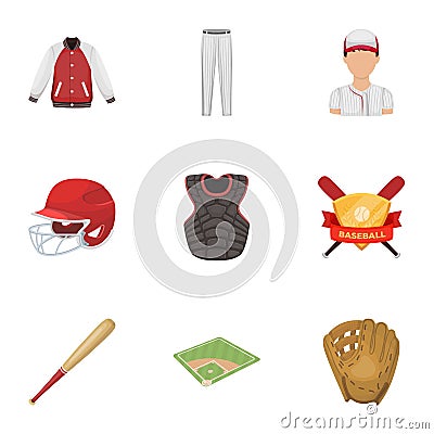 Ball, helmet, bat, uniform and other baseball attributes. Baseball set collection icons in cartoon style vector symbol Vector Illustration