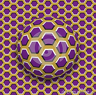 Ball with a hexagons pattern rolling along the hexagons surface. Abstract vector optical illusion illustration Vector Illustration