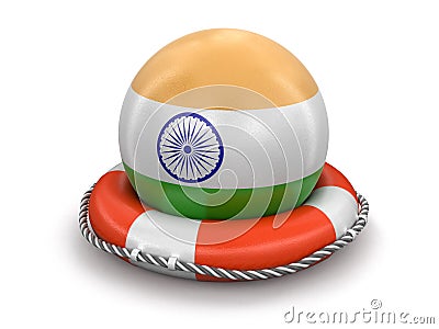 Ball with Indian flag on lifebuoy Stock Photo