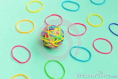 Ball or knot of thin multicolored elastic band rubbers Stock Photo