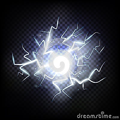 Ball lightning. Thunder isolated on transparent background. Vector Illustration