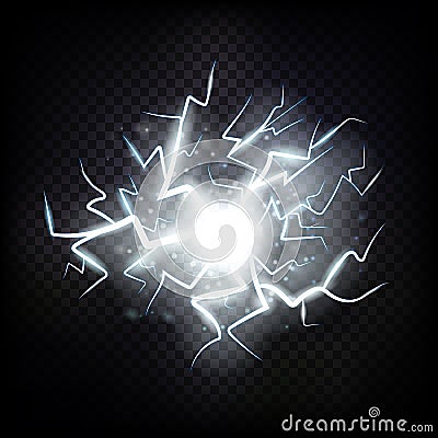 Ball lightning. Thunder isolated on transparent background. Vector Illustration