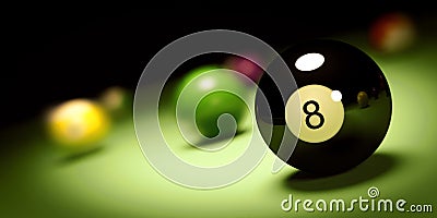 Ball n. 8 on a pool table 3d render Stock Photo