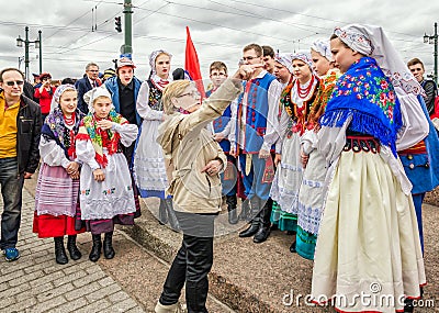 Ball of Nationalities festival participants Polish folk dance ensemble GAIK. Editorial Stock Photo