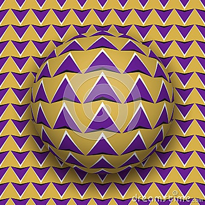 Ball with a purple arrows pattern rolls along purple arrows surface Vector Illustration