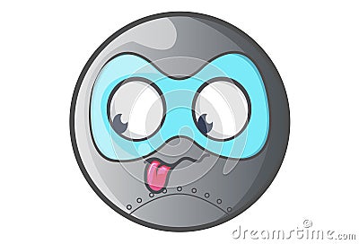 Ball Robot Teasing with tongue stuck out. Cartoon Illustration