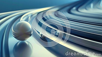 A ball rolling along a curving track showing the angular momentum created by the objects circular motion Stock Photo