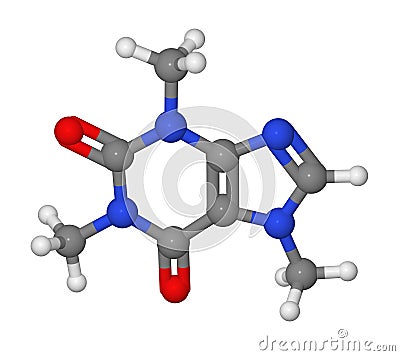 Ball and stick model of caffeine molecule Stock Photo