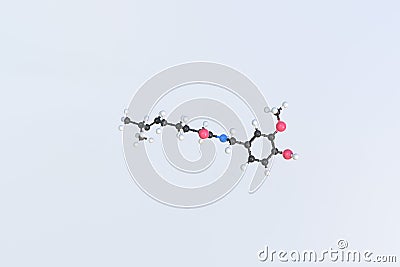 Capsaicin molecule. Isolated molecular model. 3D rendering Stock Photo