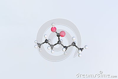 Molecule of Valproic acid. Isolated molecular model, 3D rendering Stock Photo