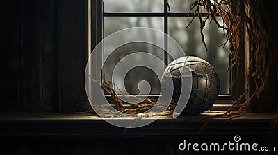 Goblincore Ball Authentic Depictions In Abandoned House Window Stock Photo