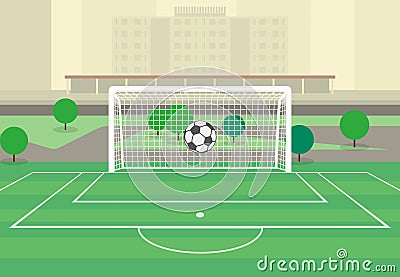 Ball takes off for the Goal bar on Soccer Field Vector Illustration
