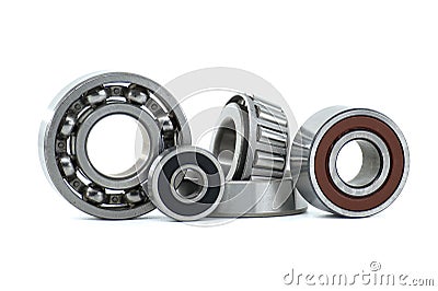 Ball and tapered roller bearing on white background Stock Photo