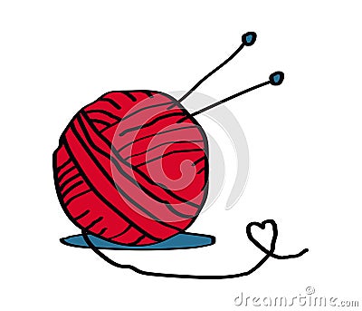 A ball of thread for knitting and knitting needles on a white background. Vector Illustration