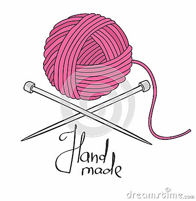 Ball of yarn and needles isolated on white background. Vector Vector Illustration