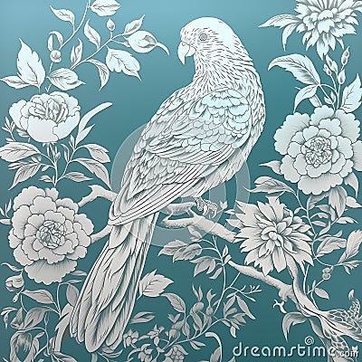 BALLAD CHINESE FLORAL PATTERN CHINOISERIE STYLE WALL ART Stock Photo