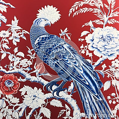 BALLAD CHINESE FLORAL PATTERN CHINOISERIE STYLE WALL ART Stock Photo