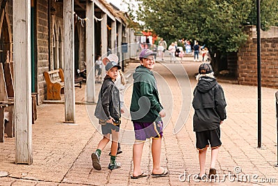 Ballarat, Victoria Australia: 4th January 2023: Happy smiling children exploring the Kryal Castle grounds Editorial Stock Photo